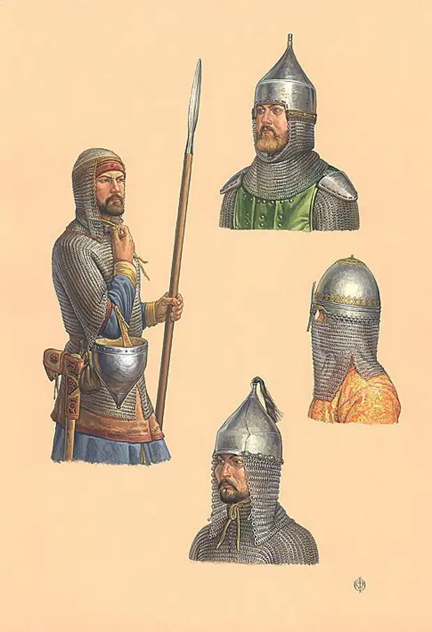 Русские и Ордынский воины XIV века.