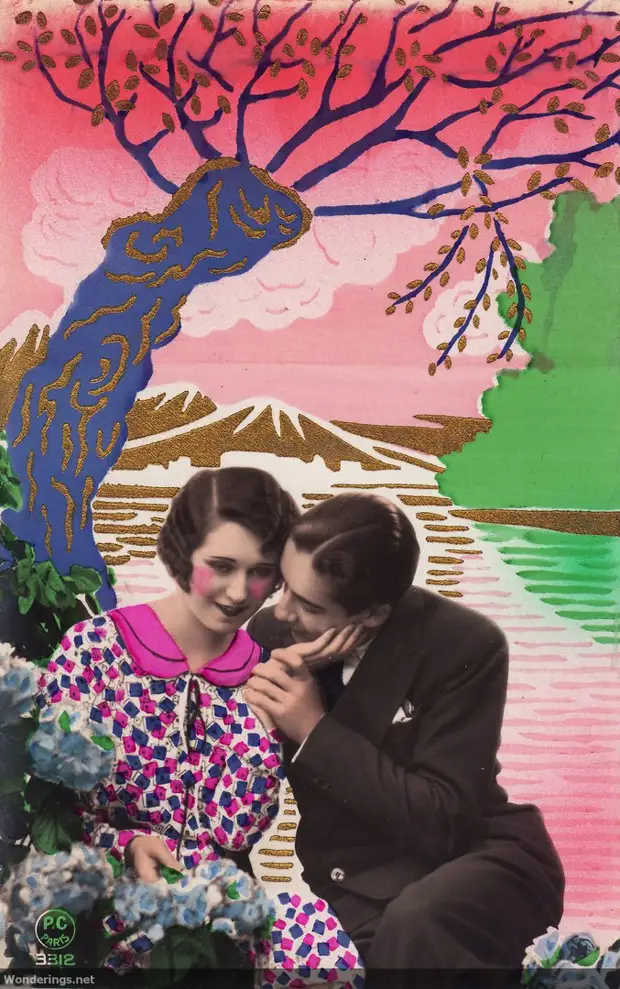 Французские раскрашенные романтические фотооткрытки 1930-х годов.