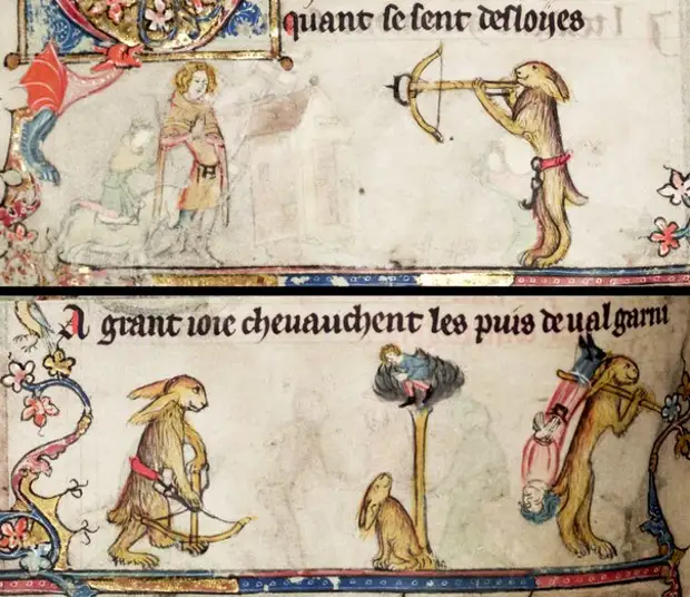 Кровожадный (предпасхальный) кролик, дролери в средневековых рукописях.