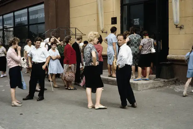 Russia, people standing in line in Khabarovsk