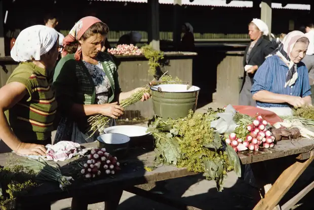 Russia, merchants selling vegetables at Irkutsk market