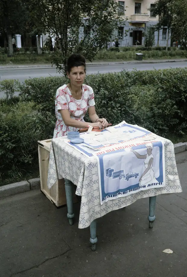 Russia, woman selling lottery tickets in Khabarovsk