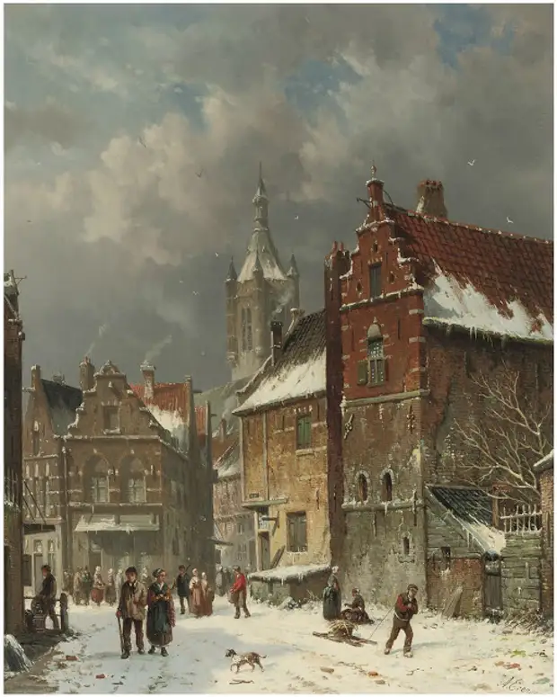 Городские пейзажи 19-го века от голландца Адриануса Эверзена.