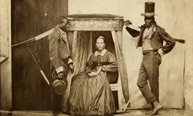 Женщина на носилках с двумя рабами. Бразилия, 1860 год (Instituto Moreira Salles)
