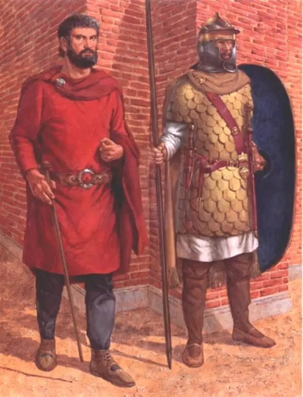 Казармы преторианцев (правление Септимия Севера): 1 - преторианский цетурион; 2 - преторианский гвардеец