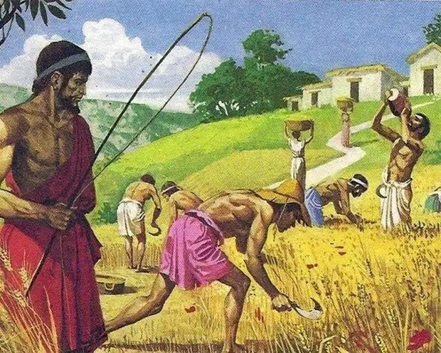 Сельскохозяйственные рабы. Современная иллюстрация.