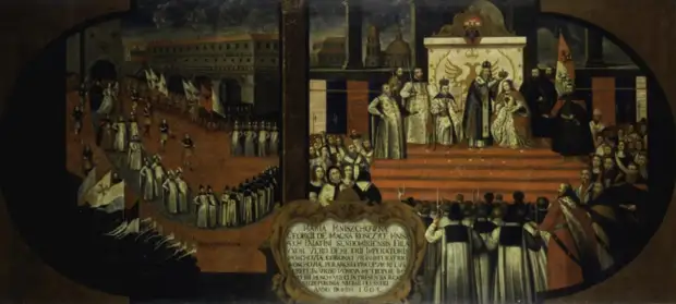 Венчание Марины Мнишек и Лжедмитрия в Москве 8 мая 1606 г. Неизвестный художник. XVII в.