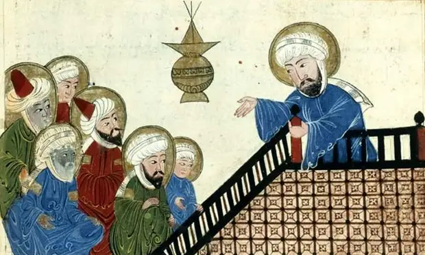 Иллюстрация из «Памятников минувших поколений» Аль-Бируни, изображающая Мухаммеда во время Прощального паломничества.