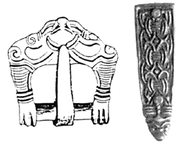 Пряжка (М 1:1) и наконечник поясного ремня,  орнаментированные в стиле Борре