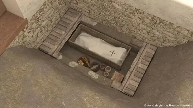 Так выглядела детская могила (реконструкция): под саваном с крестом покоились останки детей