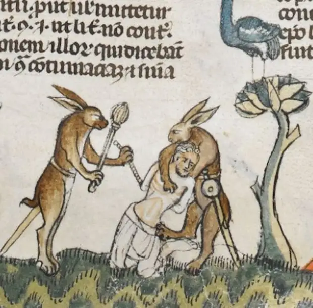 Кровожадный (предпасхальный) кролик, дролери в средневековых рукописях.