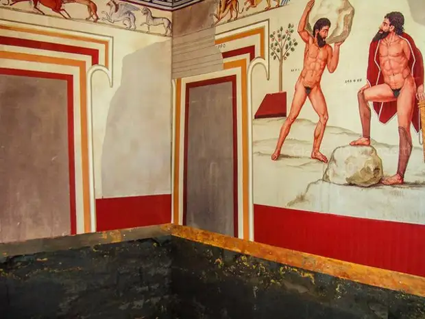 Реконструкция фресок из гробницы "Франсуа". Этрусский некрополь Вульчи. ок. IV в. до н.э.