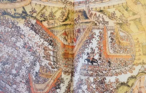 Изображение штурма Москвы войсками крымского хана Казы-Гирея в 1591 году.