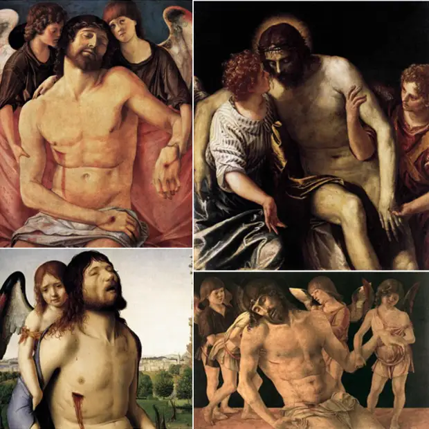 Умерший Христос поддерживаемый ангелами, на картинах художников эпохи Возрождения.