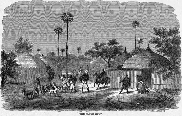 Процесс захват рабов в ходе нападения на африканскую деревню (Северная Нигерия, 1850-е годы)