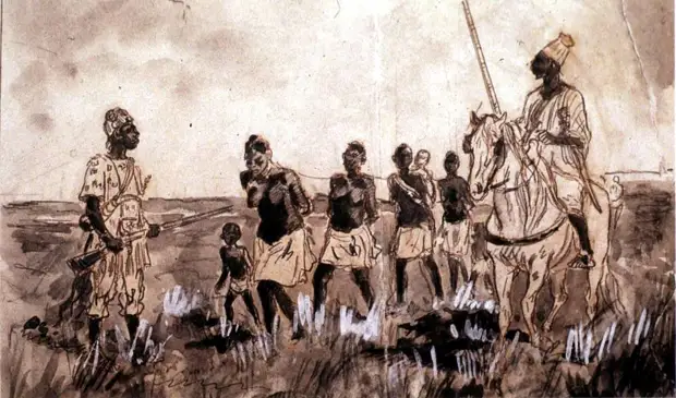 Колонна пленных африканских рабынь (Западный Судан, 1880-е годы)