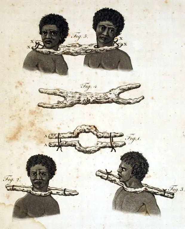 Разновидности деревянных хомутов, которые использовались в процессе время конвоирования рабов (Сенегал, 1789 год) - 1